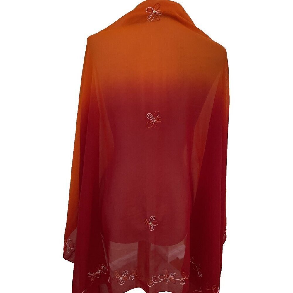 Estate Women's Embroidered Gradient Chiffon Wrap Shawl Stole Colorful 62X41"